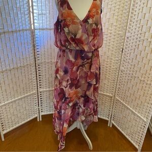 Xscape Pink and Purple Floral High Low Dress